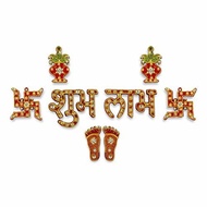 ▶$1 Shop Coupon◀  IndoTribe 8Pc Set Shubh Labh Sticker Diwali Charan Diwali Decorations For House La