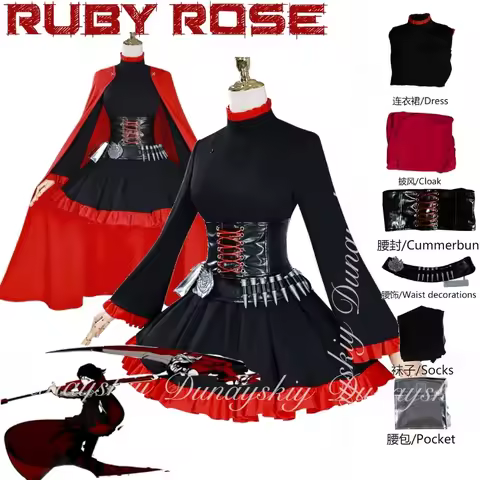 RWBY Anime Ruby Rose Cospaly With The Black Short Dress And Red Cloak The Leader Of The RWBY Team WI