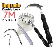 Galah Pengait Buah Teleskopik 7M 5-in-1 Alat Pemetik Buah Pemangkasan Dengan Gergaji Gunting Pengait