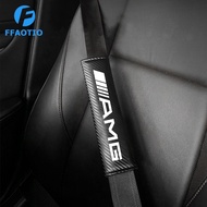 FFAOTIO For Mercedes Benz AMG Leather Car Seat Belt Cover Pad Carbon Fiber Car Interior Accessories For Mercedes Benz CLA W124 W204 AMG A180 GLB GLC GLA W212 GLA200 Vito GLB200 E200