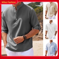 Solid Color Men Shirt Half Open Neck Men Shirt Mens Stand Collar Shirt with Cufflinks Plus Size Slim