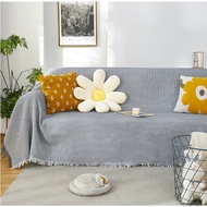 Sofa Cover Protector 2 Sides Working 1/2/3/4 Seater Sofa Cover Grey Kakhi Cotton Linen Knitting L Sh