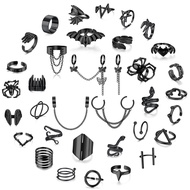 Sanfenly Silver Black Gothic Rings for Women Men Cool Butterfly Chain Snake Bat Spider Claw Punk Rin