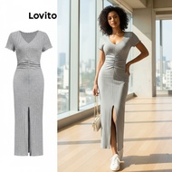 Lovito Women's Casual Plain Split Front Dress L108ED610