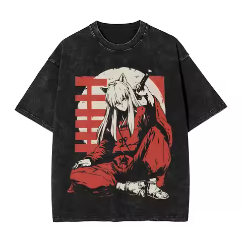 Inuyashas Kagome Japanese Anime T Shirts Hip Hop Washed Cotton Harajuku T-Shirt Fashion Men Women To