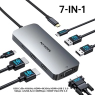 MOKiN 7 Trong 1 USB C Hub Dual HDMI Sang VGA 100W PD USB 2.0 Adapter Dành Cho Laptop Dell HP Lenovo 