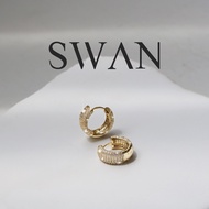 SWAN - Mini Pave Huggie Earring ต่างหูห่วงเงินแท้ ฝังเพชร cubic zirconia
