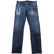 成色極佳 □ DSQUARED2 25AW S74LB1721 滑板牛仔褲 D2 logo 皮革貼片做舊牛仔褲 靛藍色 48碼 義大利製造 正品 男款