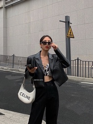 JNK x MANDA - Jaket Blazer Crop Top Casual Wanita Bahan Semi Kulit Sintetis Imitasi Grade A Premium 