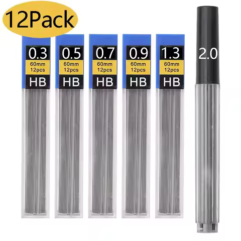 0.3/0.5/0.7/0.9/1.3mm Mechanical Pencil Refills 12 Pcs HB Resin Refill Break Resistant Mechanical 6 