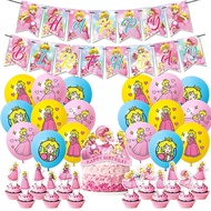 Jom Party Mario Princess Peach Theme Happy Birthday Decoratio Banner Balloons