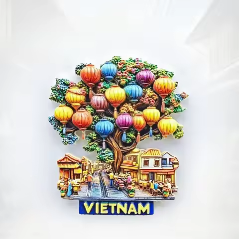 Vietnam Lantern Street Fridge Magnet - Magical 3D Illuminated Tree Souvenir Unique Hoi An Gift for T