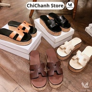 H Women's Canoe Sandals 6cm High Sole, Soft Leather Lining, 6p Wooden Sole, Easy to Wear on Feet, Fl