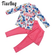 Girls Swimsuit Floral Print Summer Bathingsuit 2 Pieces Long Sleeve Shirts Skirt Attached Legging Pants Rashguard Swimming Sport Swimsuits