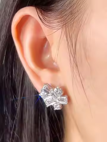 18K Real Gold Stud Earrings 1CT Emerald Shape Lab Grown Diamond With IGI Certificate Earring For Wom