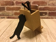 iPhone/智能手機支架，配有黑貓支撐的眼鏡盒