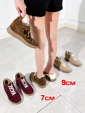 9cm Women Increasing Shoes Trend Elevator Sneakers Casual German Army Trainers Leopard Print Real Le