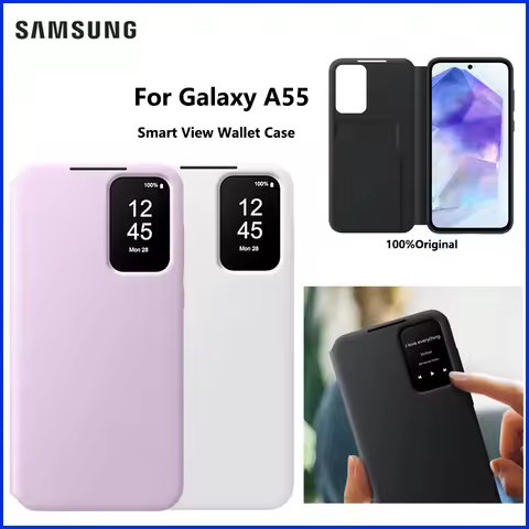 Original SOriginal S-View Flip Cove for Samsung Galaxy A55 5G Smart Clear View Mirror Flip Protectiv