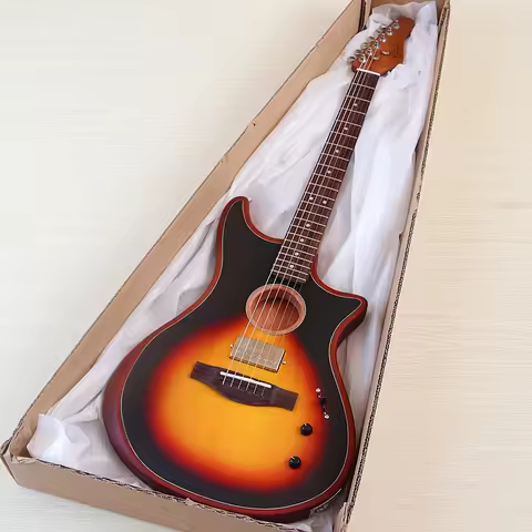 US Free Shipping Electric Guitar,Silent Acoustic-Electric Dual Modes Guitar , Flame Top Guitar, High