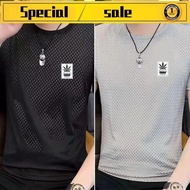 baju t shirt lelaki murah viral baju kaos lelaki 1/2 Helai T-Shirt Sutera Ais Mesh Telap Udara Lelaki Trend Musim Panas Lengan Pendek Kolar Bulat Cepat Kering Sukan T-Shirt Trend Baju