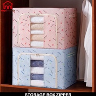 . [HH] Foldable STORAGE BOX DOUBLE ZIPPER 66L 100L / LARGE MULTIPURPOSE FOLDING BLANKET CLOTHES STOR