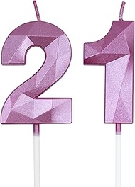 21st & 12th Birthday Candles for Cake, Pink Number 21 12 3D Diamond Shaped Candle Birthday Decoratio