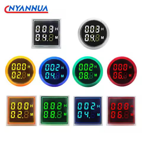 Mini 22MM LED Round Square Digital Timer Meter 0-60 Minute/0-999Hour AC 220V-380V Signal Light Hour 
