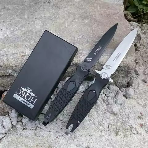 HOKC Black Rocket Folding Knife Hunting Knives D2 Blade G10 Handle Outdoor Fishing Sharp Cutting Mul