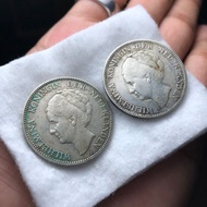 Koin Kuno 1 Gulden Wilhelmina 1929 Asli 2 keping