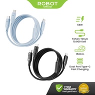 ROBOT Type-C to Type-C Fast Charging 65W 2-in-1 Dual Ended Data Cable 150cm RYCC150 Original – 1 Yea