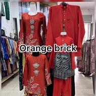 SET FAMILY RAYA/DAHLIA WARNA  BRICK ORANGE/OREN BATA HOT COLOUR 2024/BAJU MELAYU BRICK ORANGE BAJU KURUNG IBU ANAK MODEN