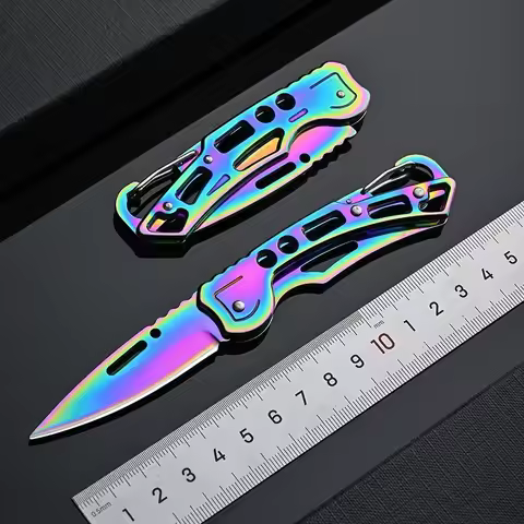 Stainless Steel Survival Knife Keychain, Folding Multifunctional Tactical Knife For Outdoor Hunting 