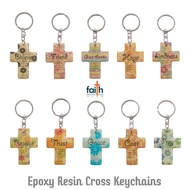 Epoxy Resin Cross Keychain · Colourful · Bible Verse