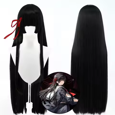 Wuthering Waves Chisa Cosplay Wig Hime Cut Long Straight Black Hair Chisa Outfit For Halloween Party