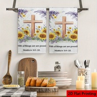 2D Flat Printing 2PCs Sunflower Cross Bible Verse Decor Kitchen Decor Towels and Dishcloths Sets Far