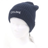 全新未使用商品 □ CELINE 2AG83207O 100% 羊絨 Logo 刺繡針織帽 海軍藍 義大利製造 正品 男士