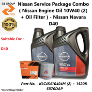 Nissan Service Package Combo ( Nissan Engine Oil 10W40 (2) + Oil Filter ) - Nissan Navara D40 ( KLC4S410404M + 15208-EB70DMY )