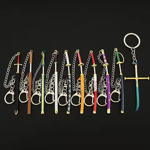 9cm Mini OP Keychains One Sword Weapon Model Metal Zoro Yamato Ame No Habakiri Autumn Water Katana A
