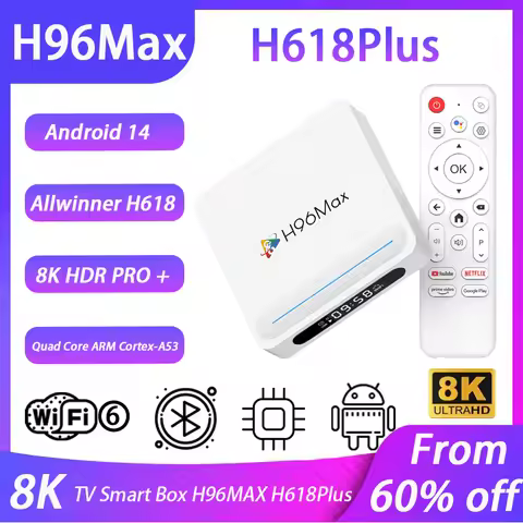 H96MAX H618Plus Android14.0 Smart TV BOX Wifi6 BT5.4 4K@60fps 8K Video Decoding 100M/Lan Google Voic