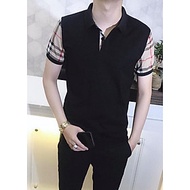 Áo Thun Nam Có Cổ Phối Tay Caro
