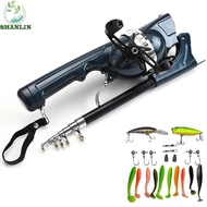 SHANLIN Fish Pole Reel Combo, Foldable Telescopic Fishing Rod, Ultra Hard 131cm Spinning Rod with Fi