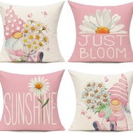 Pink Flowers "Sunshine" Pattern Pillow Case Linen Cushion Cover 40x40/45x45/50x50/60x60cm