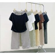 Women's Big Size Set 2 Piece Includes Short-Sleeved Off-Shoulder Top with Comfortable Elastic Waist 