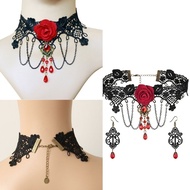 LUM Halloween Costumes Jewelry for Women Gothic Lace Choker Necklace Gothic Lace Earrings Victorian 
