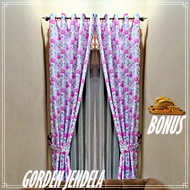 Gorden Jendela Pintu Kamar Tidur Motif Bunga Mawar Rose Warna Pink
