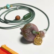 極樂 天然鹽源瑪瑙雕刻 和田玉松石老山檀翡翠銀鍍金配飾