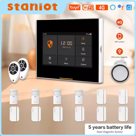 Staniot 433MHz Wireless Security Protection Kits WiFi 4G Tuya Samrt Home Security Alarm System Works