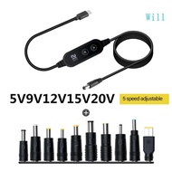 Will Type C to DC5521 Adapter Cable with Multiple Connectors Option Adjustable Voltag