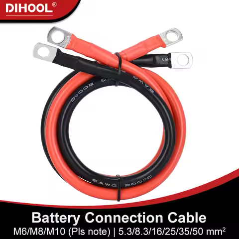 Battery Inverter Cable Set with Terminals AWG 10/8/6/4 Gauge Super Soft Silicone Wire, Power Connect