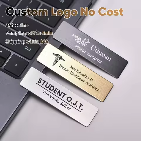 7 X 2cm 1PCS Free Customizable Brooches Pin Personalized Engraved Text Logo Business ID Plate Steel 